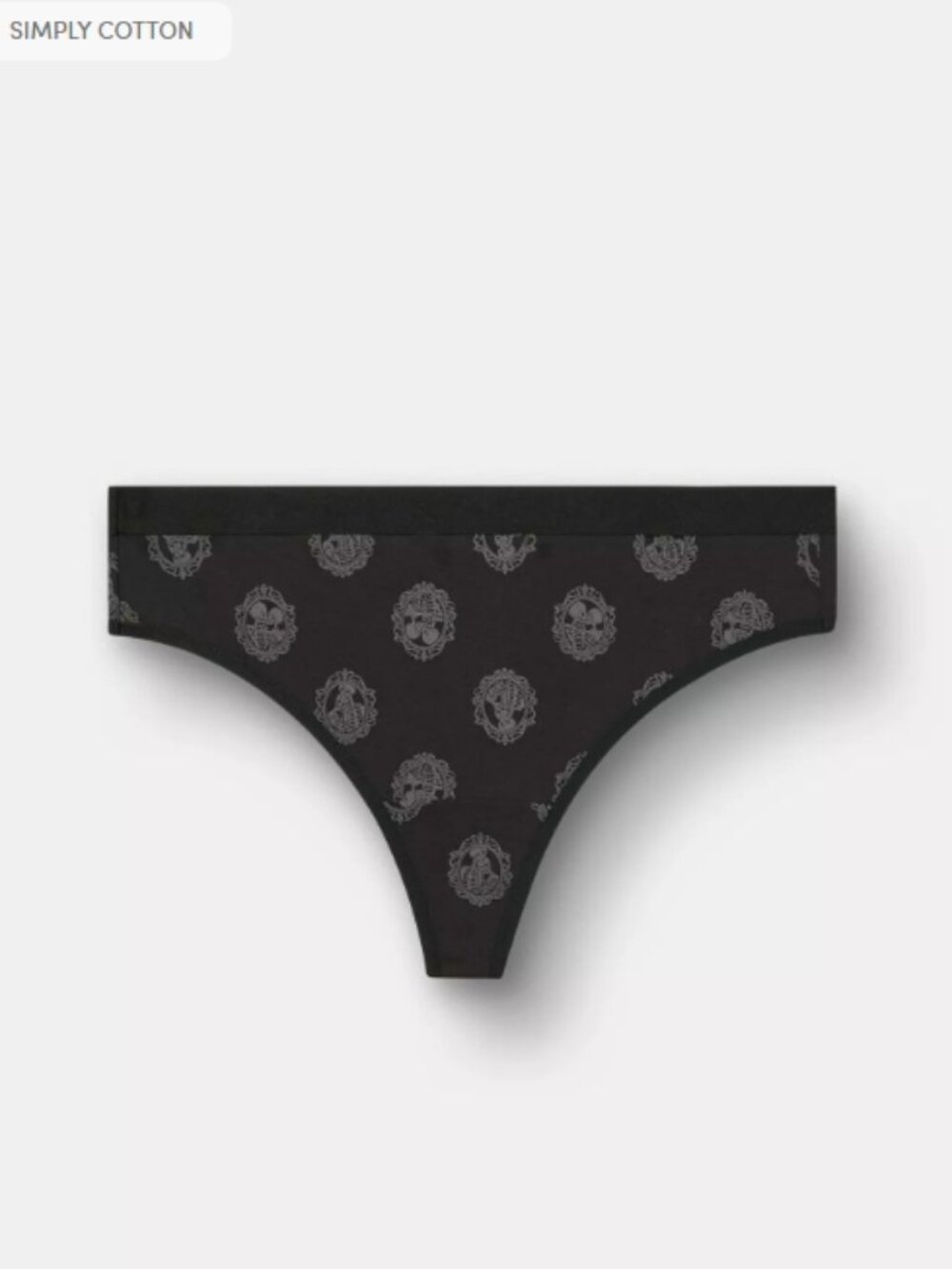 Torrid Mid Rise Thong Black Skull Cotton Underwear Size 2